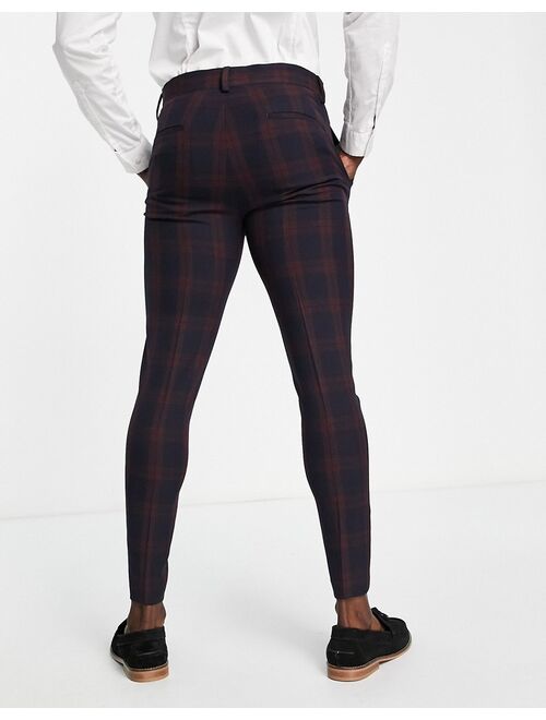 ASOS DESIGN super skinny suit pants in burgundy blackwatch tartan check