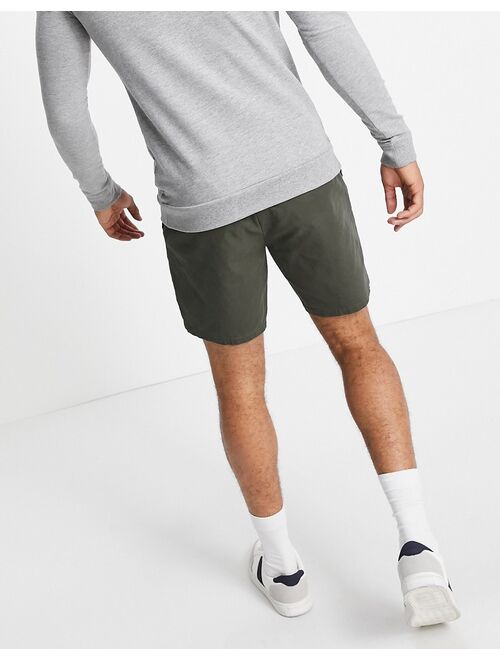 ASOS DESIGN slim chino shorts with elastic waist in khaki