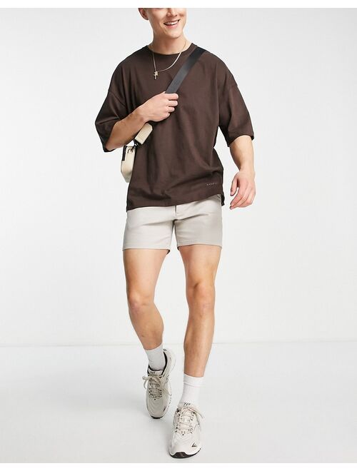 ASOS DESIGN 2 pack skinny chino shorts in light gray and khaki save