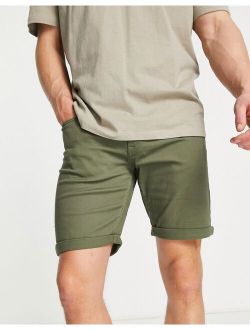 Intelligence slim fit 5 pocket shorts in khaki