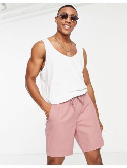 skinny chino shorts with elastic waist in pink