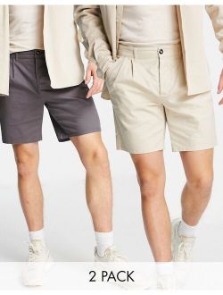 2 pack cigarette chino shorts in charcoal and beige save