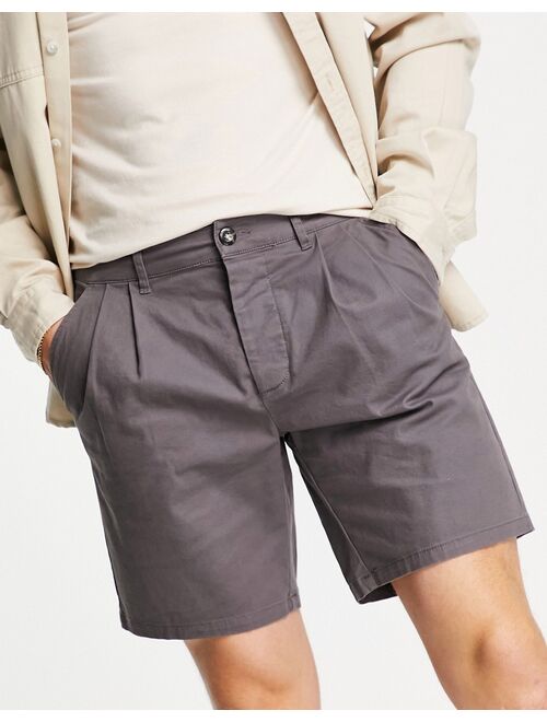 ASOS DESIGN 2 pack cigarette chino shorts in charcoal and beige save