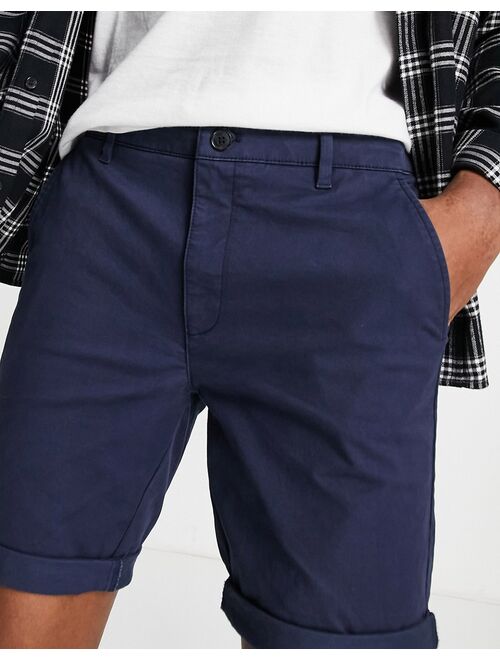 Topman 2 pack skinny chino shorts in navy and stone