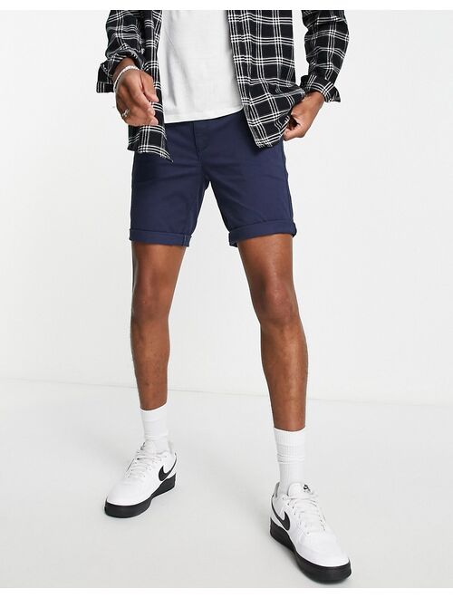 Topman 2 pack skinny chino shorts in navy and stone