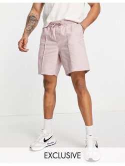 relaxed fit pull on shorts with pintuck in mid pink
