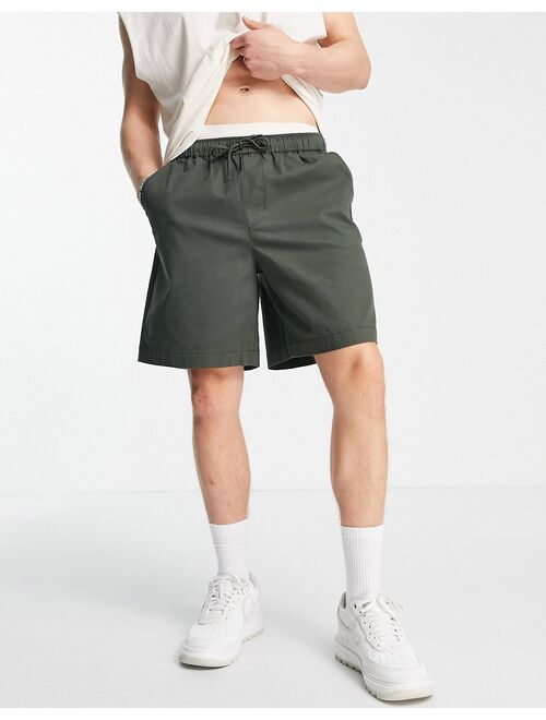 ASOS DESIGN boxy chino shorts in dark green
