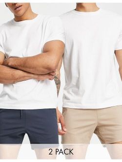 2 pack skinny chino shorts in beige and navy save