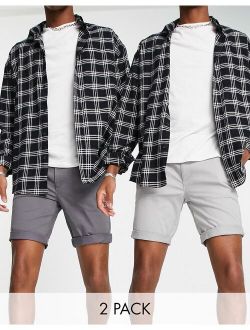 2 pack skinny chino shorts in gray and charcoal
