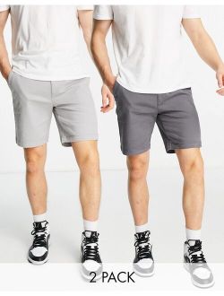 2 pack slim chino shorts in gray and charcoal