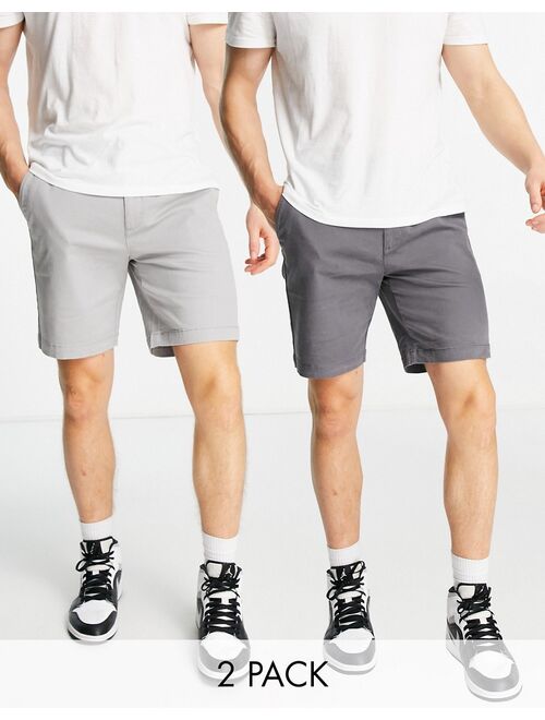 Topman 2 pack slim chino shorts in gray and charcoal
