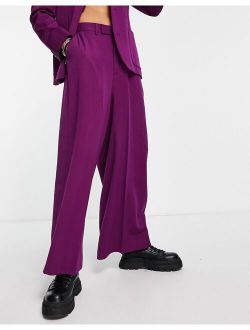 extreme wide leg suit pants in aubergine