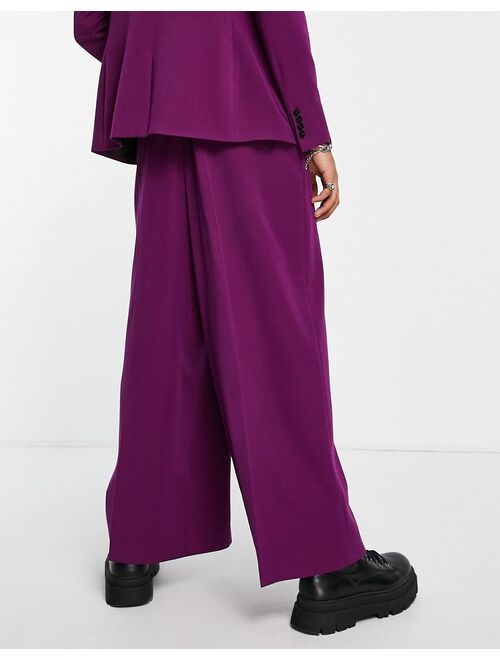 ASOS DESIGN extreme wide leg suit pants in aubergine