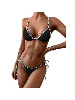 Women's Whip Stitch Textured String Triangle Bikini Set Two Piece Swimsuit