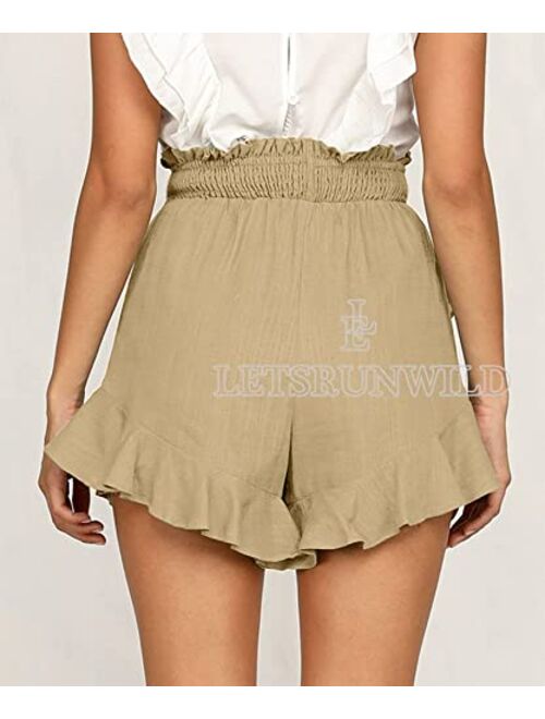 LETSRUNWILD Women's Mini Skirt Skort Ruffle Trendy Beach Cotton High Waisted Flowy Wrap Shorts for Summer