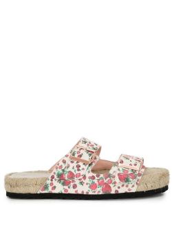 strawberry-print double-buckle sandals