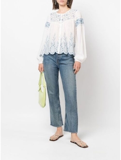 embroidered crew neck blouse