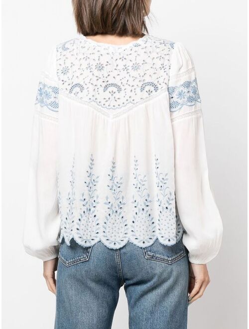 LoveShackFancy embroidered crew neck blouse