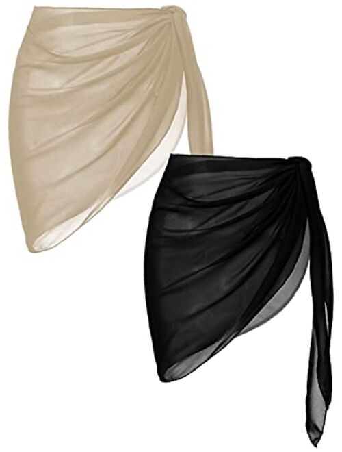Ekouaer 2 Pieces Women Beach Sarongs Sheer Cover Ups Chiffon Bikini Wrap Skirt for Swimwear S-XXL