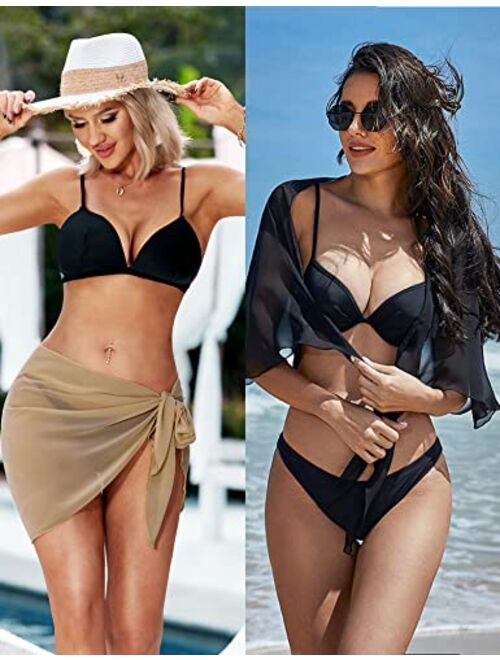 Ekouaer 2 Pieces Women Beach Sarongs Sheer Cover Ups Chiffon Bikini Wrap Skirt for Swimwear S-XXL