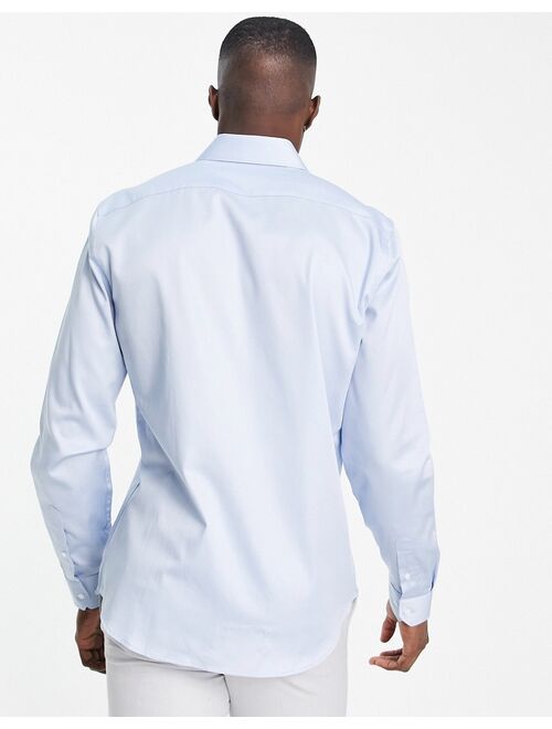 Topman formal sateen slim shirt in blue
