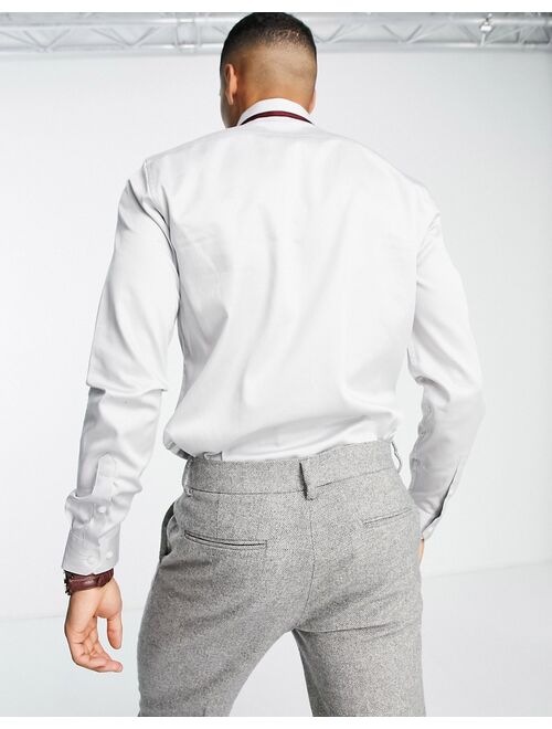 Topman formal sateen slim shirt in gray