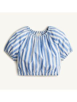 Girls' puff-sleeve crop top in stripe