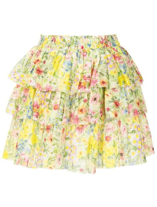 LoveShackFancy floral ruffle-tiered skirt