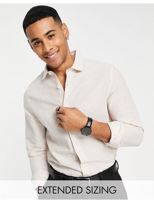 ASOS DESIGN regular smart linen shirt with penny collar in ecru
