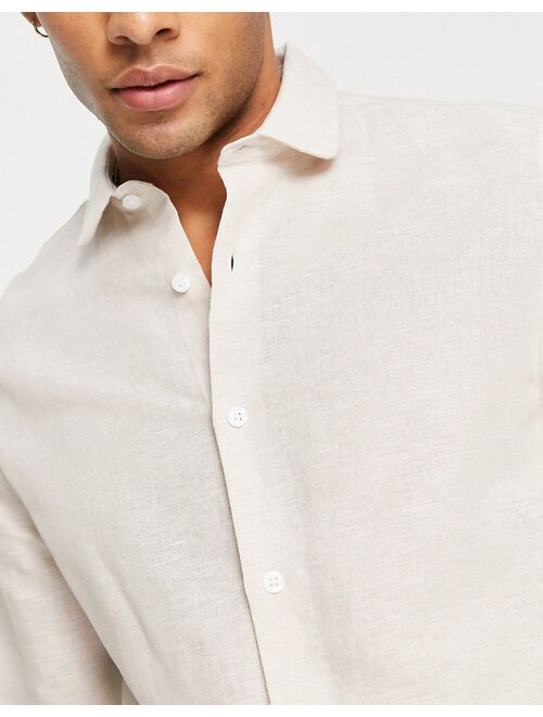 ASOS DESIGN regular smart linen shirt with penny collar in ecru