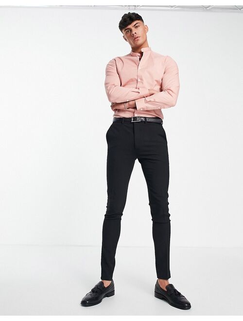 ASOS DESIGN skinny fit shirt with grandad collar in pink