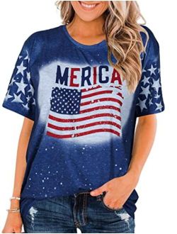 Egelexy America Flag Shirt Women 4th of July Star Stripe Patriotic Tops Independence Day Short Sleeve T Shirts