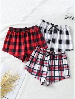 Girls 3pcs Plaid Print Shorts