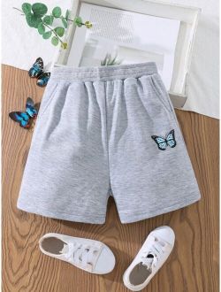 Girls Butterfly Print Slant Pockets Shorts