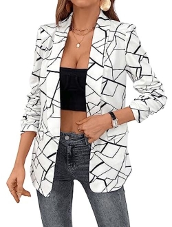 Women's Long Sleeve Lapel Button Pop Art Print Work Office Blazer