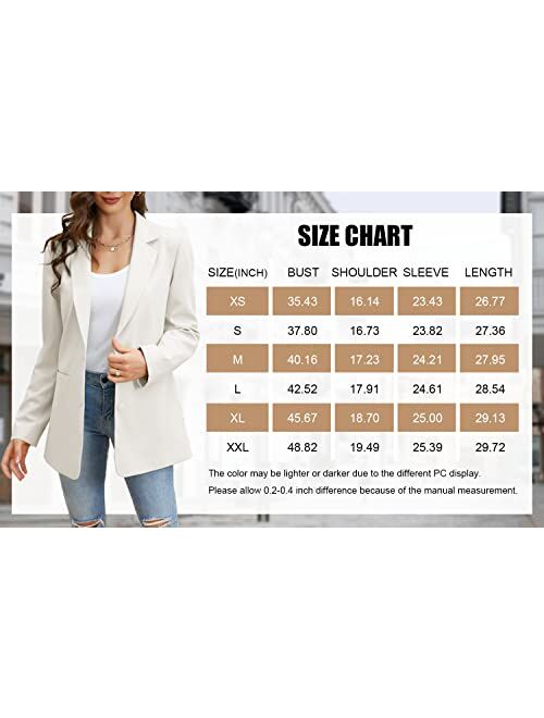 Tymidy Women's Casual Blazers Long Sleeve Oversized Open Front Business Lapel Button Work Office Jackets