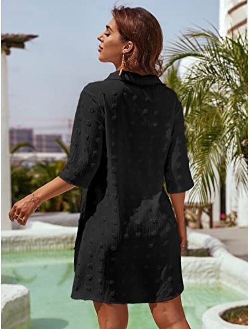 Blooming Jelly Womens Swimsuit Coverups White Chiffon Bikini Swimwear Beach Cover Up Dress Shirt