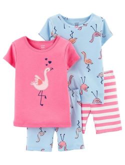 Toddler Girls 4-Piece Snug Fit T-shirt and Shorts Pajama Set