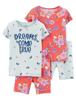 Toddler Girls 4-Piece Snug Fit T-shirt and Shorts Pajama Set