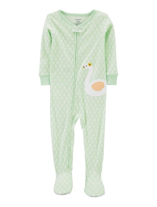 Carter's Toddler Girls One-Piece Swan 2-Way Zip Snug Fit Footie Pajama
