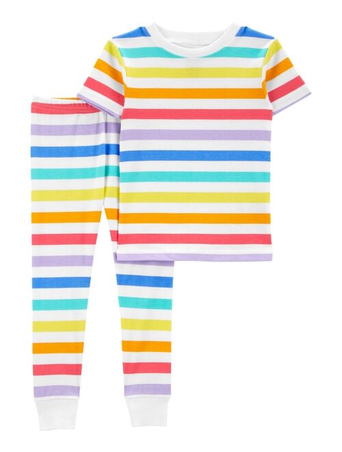 Carter's Toddler Boys and Girls Rainbow Striped Snug Fit Pajamas, 2 Piece Set