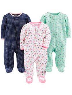 Baby Girls' Cotton Footed Sleep and Play, Pack of 3