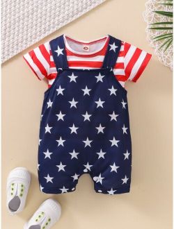 Baby Striped Tee Star Print Overall Jumpsuit