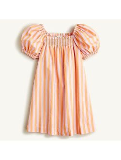 Girls' puff-sleeve dress in stripe