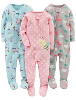 Toddlers and Baby Girls' Snug-Fit Footed Cotton Pajamas, Pack of 3