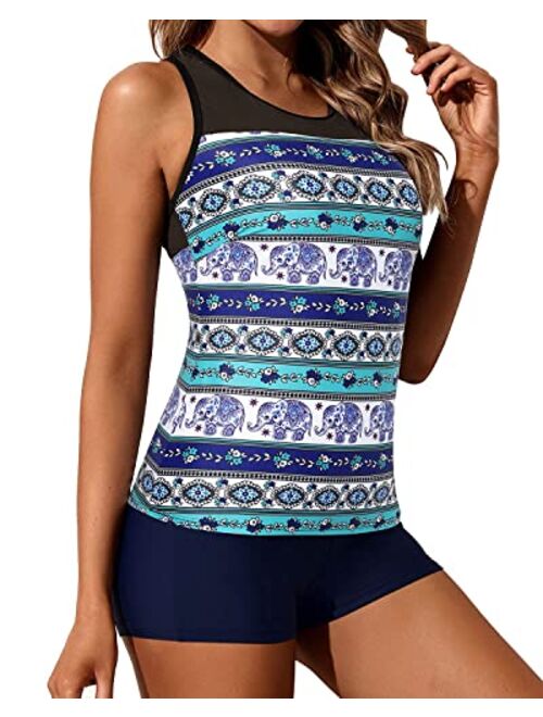 Yonique Tankini Swimsuits for Women with Shorts Athletic Two Piece Bathing Suits Racerback Tank Tops Swimwear