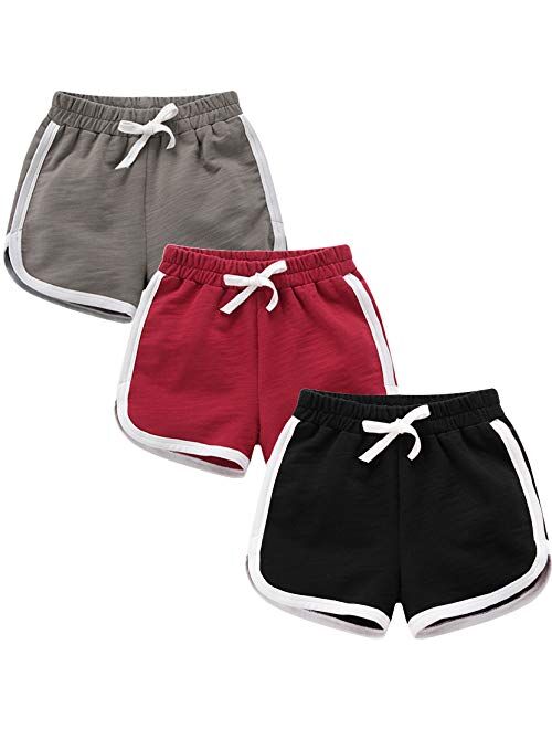 qtGLB Girls Shorts 3-Pack 100% Cotton Active Athletic Running Sleeping for Toddler Kids Big Girl's