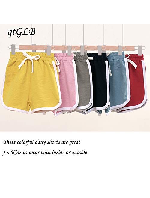 qtGLB Girls Shorts 3-Pack 100% Cotton Active Athletic Running Sleeping for Toddler Kids Big Girl's