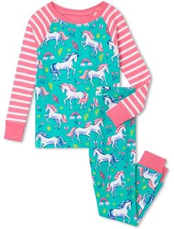 Kids Unicorn Party Organic Cotton Raglan Pajama Set (Toddler/Little Kids/Big Kids)
