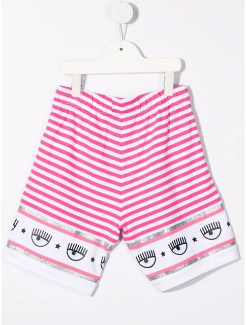 Chiara Ferragni Kids striped logo-print track shorts